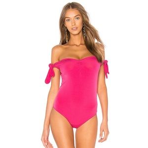 Motel Hot Pink Off The Shoulder Bodysuit